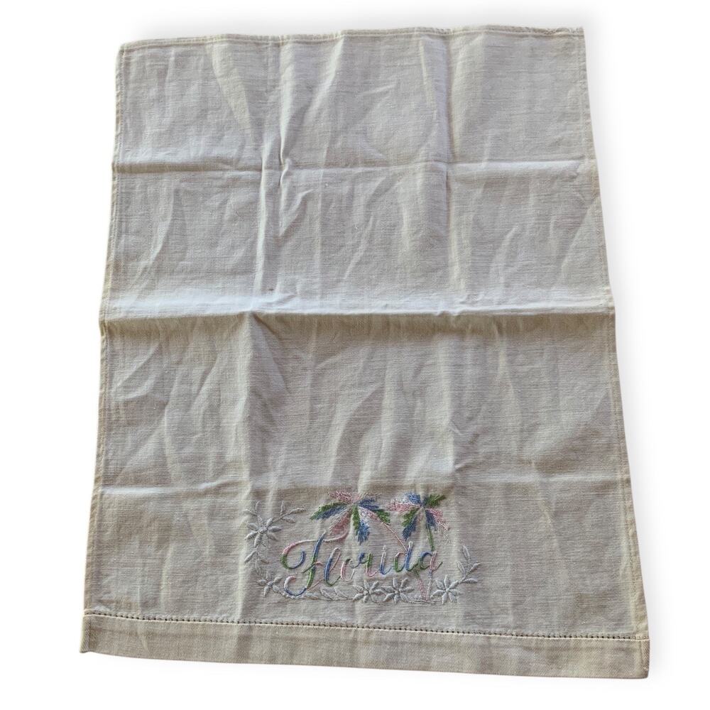 Vintage Tea Towel Pastel Embroidered Florida Guest Towel Souvenir
